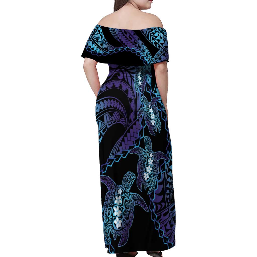 Polynesia Sea Turtle Day Family Matching Off Shoulder Maxi Dress and Hawaiian Shirt Tribal Honu Plumeria Polynesian Pattern LT14 - Polynesian Pride
