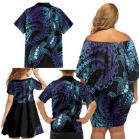 Polynesia Sea Turtle Day Family Matching Off Shoulder Short Dress and Hawaiian Shirt Tribal Honu Plumeria Polynesian Pattern LT14 - Polynesian Pride