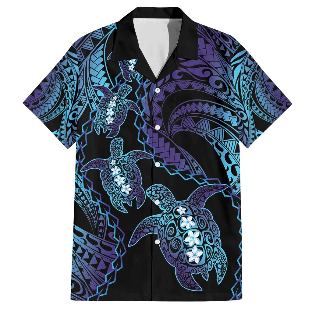 Polynesia Sea Turtle Day Family Matching Off Shoulder Short Dress and Hawaiian Shirt Tribal Honu Plumeria Polynesian Pattern LT14 Dad's Shirt - Short Sleeve Purple - Polynesian Pride