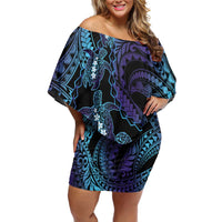 Polynesia Sea Turtle Day Family Matching Off Shoulder Short Dress and Hawaiian Shirt Tribal Honu Plumeria Polynesian Pattern LT14 Mom's Dress Purple - Polynesian Pride