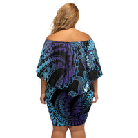 Polynesia Sea Turtle Day Family Matching Off Shoulder Short Dress and Hawaiian Shirt Tribal Honu Plumeria Polynesian Pattern LT14 - Polynesian Pride