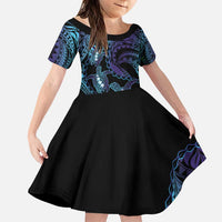 Polynesia Sea Turtle Day Family Matching Puletasi and Hawaiian Shirt Tribal Honu Plumeria Polynesian Pattern LT14 Daughter's Dress Purple - Polynesian Pride