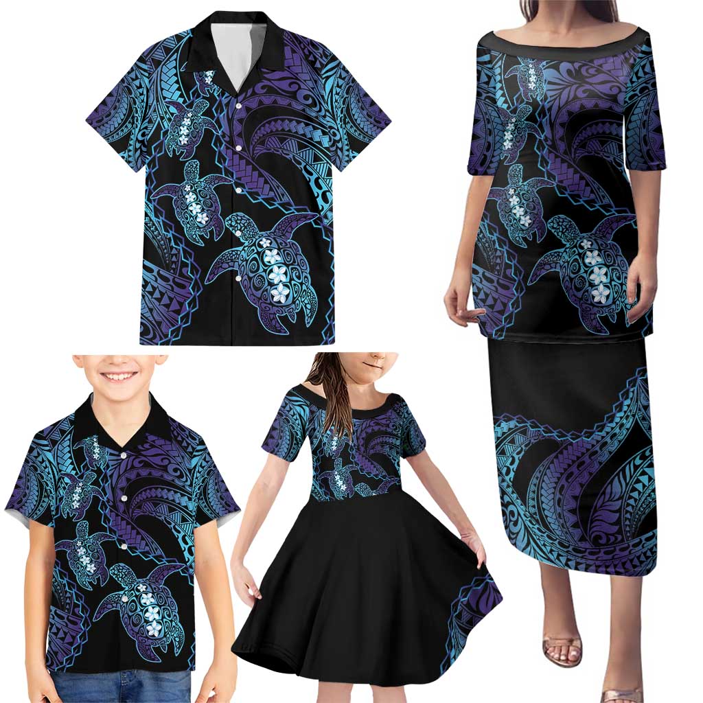 Polynesia Sea Turtle Day Family Matching Puletasi and Hawaiian Shirt Tribal Honu Plumeria Polynesian Pattern LT14 - Polynesian Pride