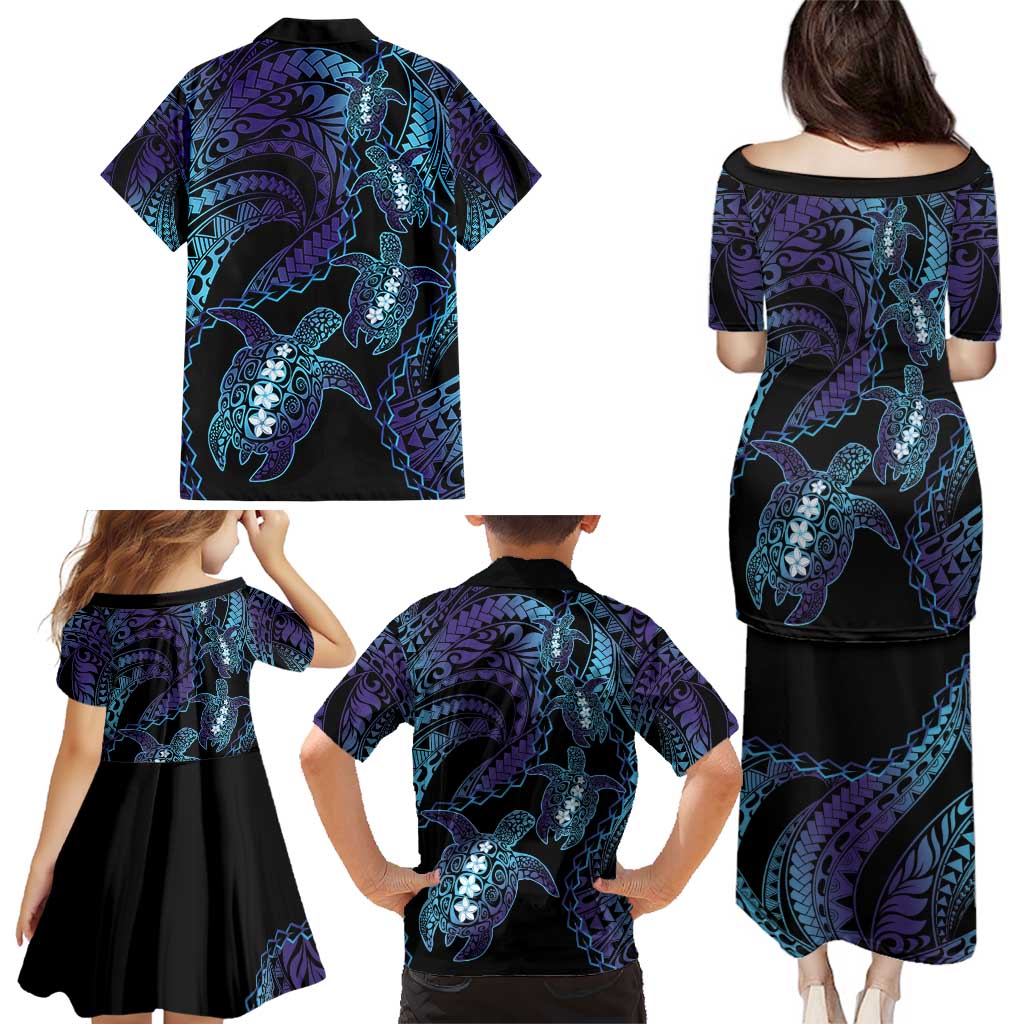 Polynesia Sea Turtle Day Family Matching Puletasi and Hawaiian Shirt Tribal Honu Plumeria Polynesian Pattern LT14 - Polynesian Pride