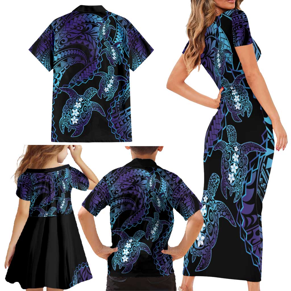 Polynesia Sea Turtle Day Family Matching Short Sleeve Bodycon Dress and Hawaiian Shirt Tribal Honu Plumeria Polynesian Pattern LT14 - Polynesian Pride
