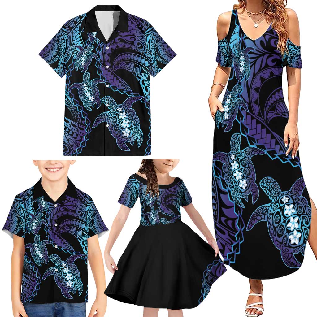 Polynesia Sea Turtle Day Family Matching Summer Maxi Dress and Hawaiian Shirt Tribal Honu Plumeria Polynesian Pattern LT14 - Polynesian Pride