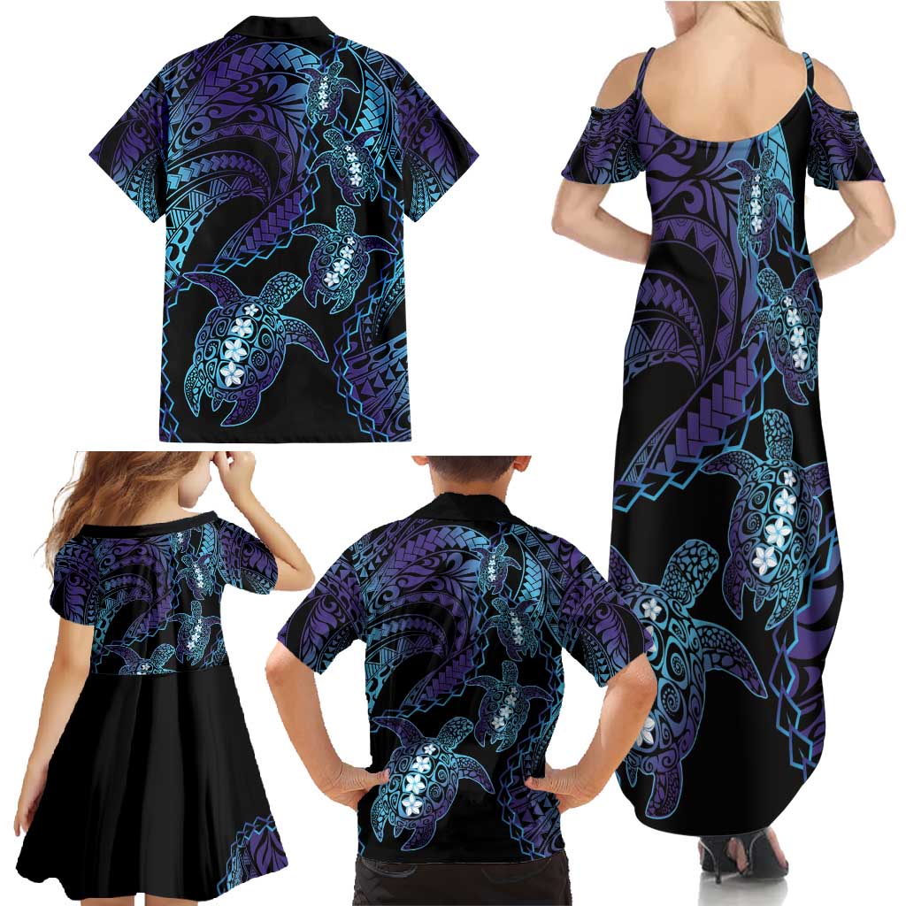 Polynesia Sea Turtle Day Family Matching Summer Maxi Dress and Hawaiian Shirt Tribal Honu Plumeria Polynesian Pattern LT14 - Polynesian Pride