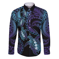 Polynesia Sea Turtle Day Family Matching Summer Maxi Dress and Hawaiian Shirt Tribal Honu Plumeria Polynesian Pattern LT14 Dad's Shirt - Long Sleeve Purple - Polynesian Pride