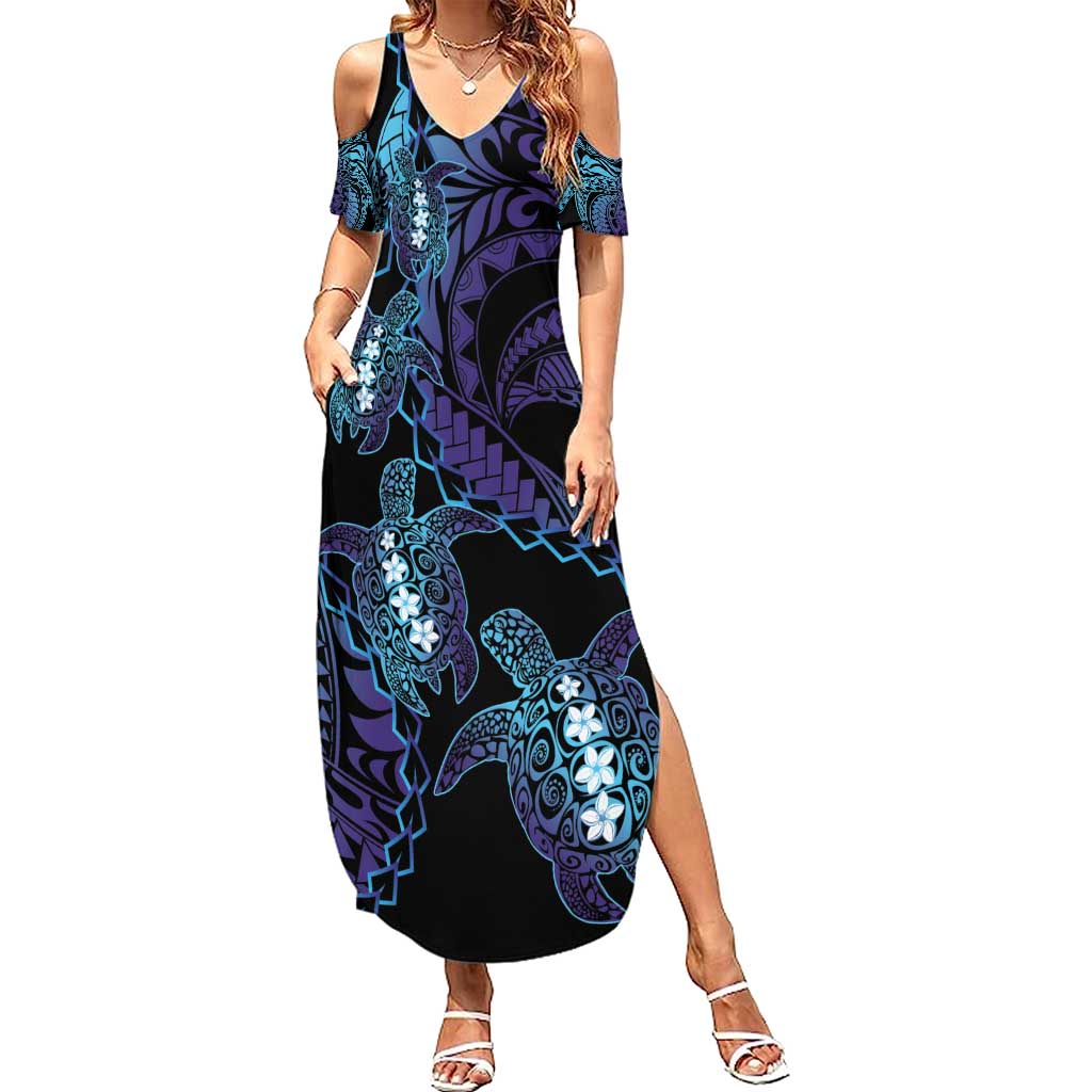 Polynesia Sea Turtle Day Family Matching Summer Maxi Dress and Hawaiian Shirt Tribal Honu Plumeria Polynesian Pattern LT14 Mom's Dress Purple - Polynesian Pride