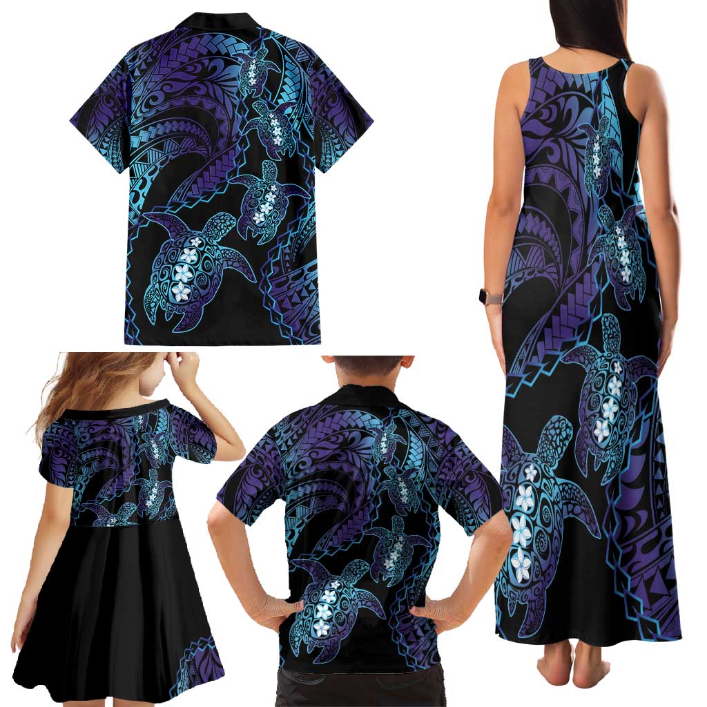 Polynesia Sea Turtle Day Family Matching Tank Maxi Dress and Hawaiian Shirt Tribal Honu Plumeria Polynesian Pattern LT14 - Polynesian Pride