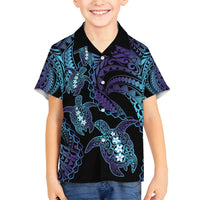 Polynesia Sea Turtle Day Family Matching Tank Maxi Dress and Hawaiian Shirt Tribal Honu Plumeria Polynesian Pattern LT14 Son's Shirt Purple - Polynesian Pride