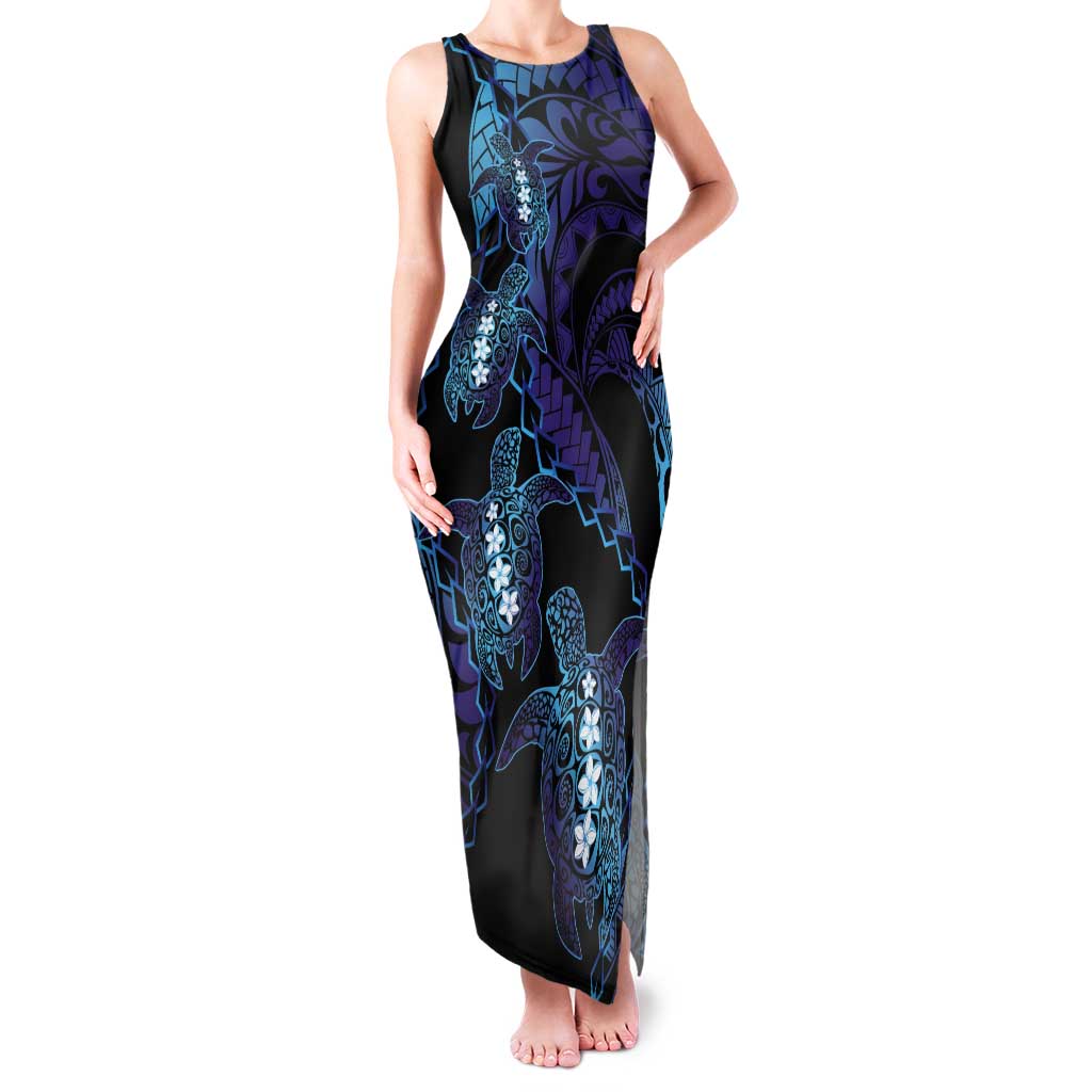 Polynesia Sea Turtle Day Tank Maxi Dress Tribal Honu Plumeria Polynesian Pattern