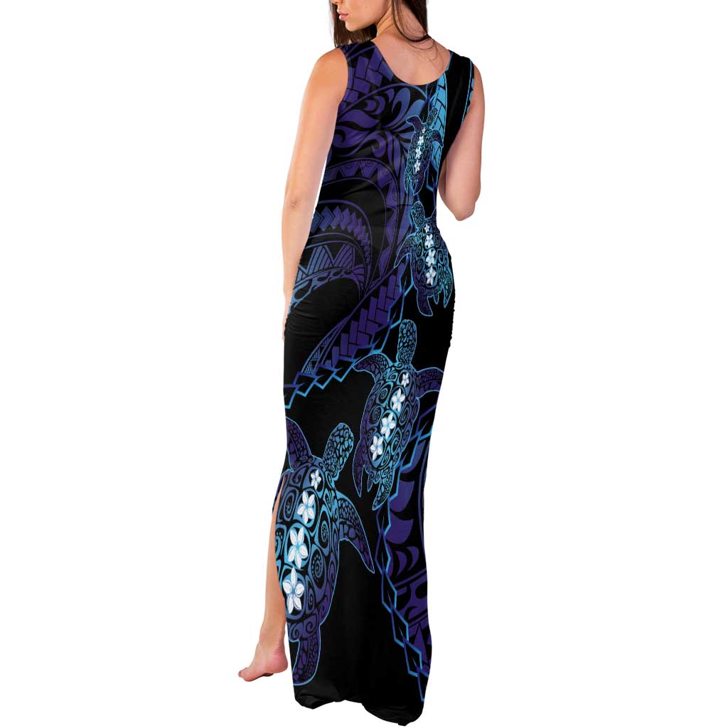 Polynesia Sea Turtle Day Tank Maxi Dress Tribal Honu Plumeria Polynesian Pattern