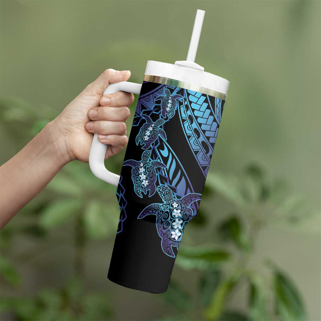 Polynesia Sea Turtle Day Tumbler With Handle Tribal Honu Plumeria Polynesian Pattern LT14 - Polynesian Pride