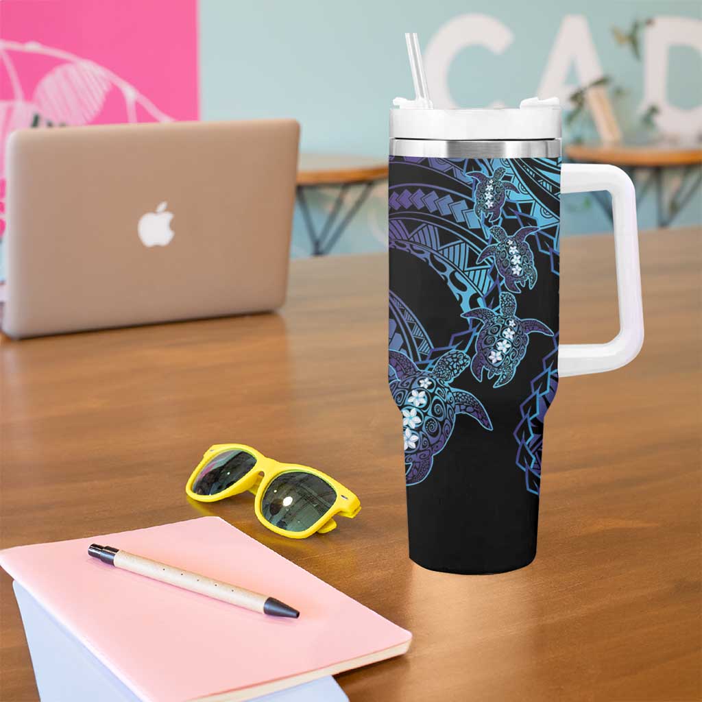 Polynesia Sea Turtle Day Tumbler With Handle Tribal Honu Plumeria Polynesian Pattern LT14 - Polynesian Pride