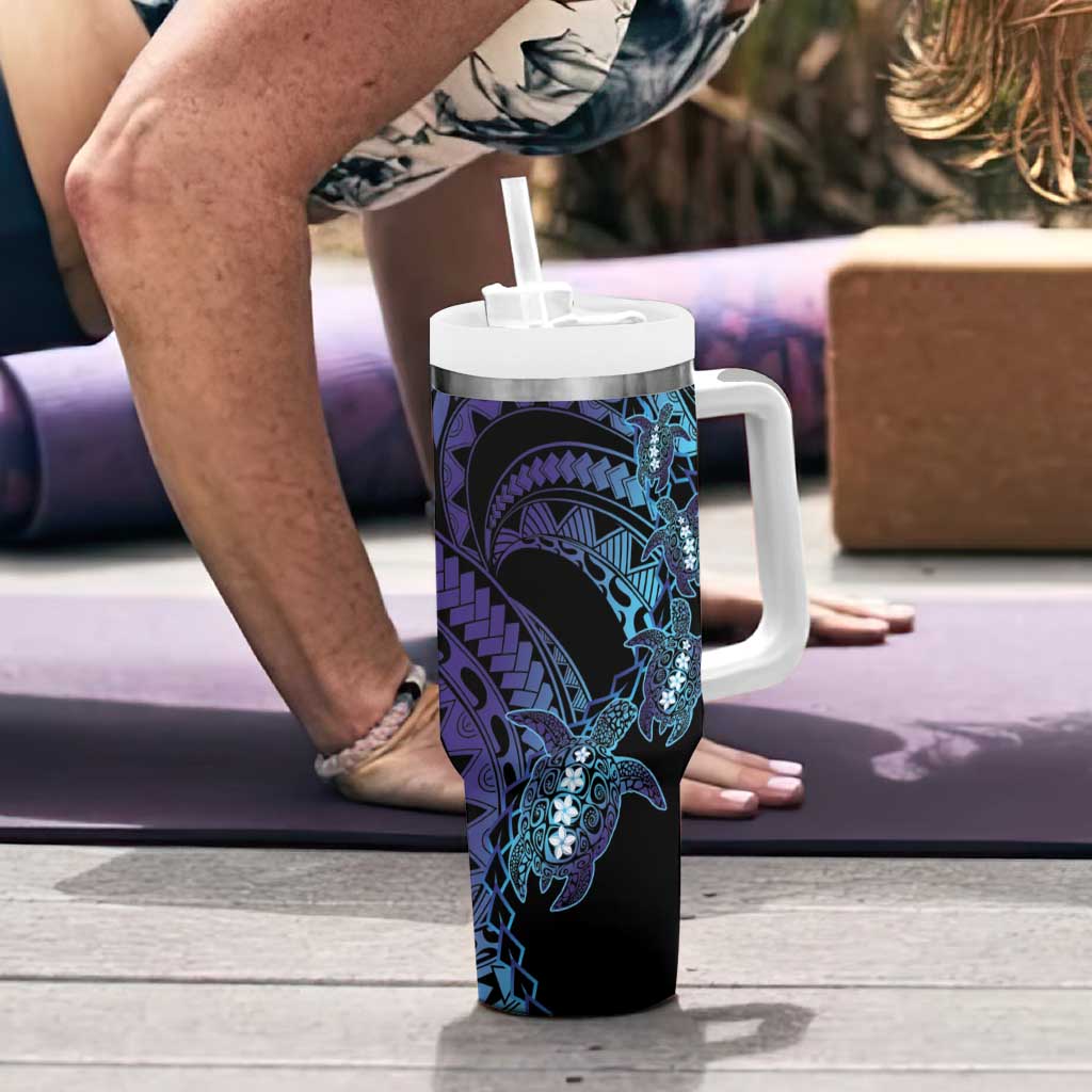 Polynesia Sea Turtle Day Tumbler With Handle Tribal Honu Plumeria Polynesian Pattern LT14 - Polynesian Pride