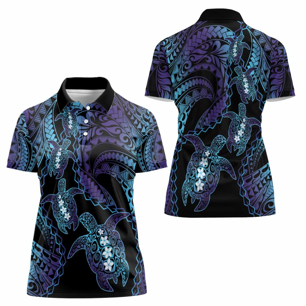 Polynesia Sea Turtle Day Women Polo Shirt Tribal Honu Plumeria Polynesian Pattern