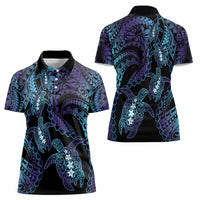 Polynesia Sea Turtle Day Women Polo Shirt Tribal Honu Plumeria Polynesian Pattern