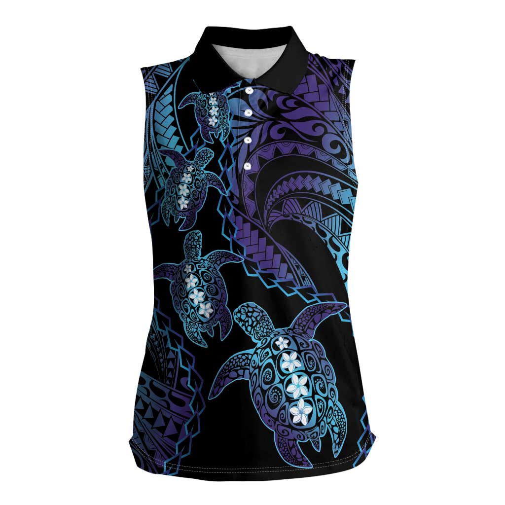 Polynesia Sea Turtle Day Women Sleeveless Polo Shirt Tribal Honu Plumeria Polynesian Pattern LT14 Female Purple - Polynesian Pride