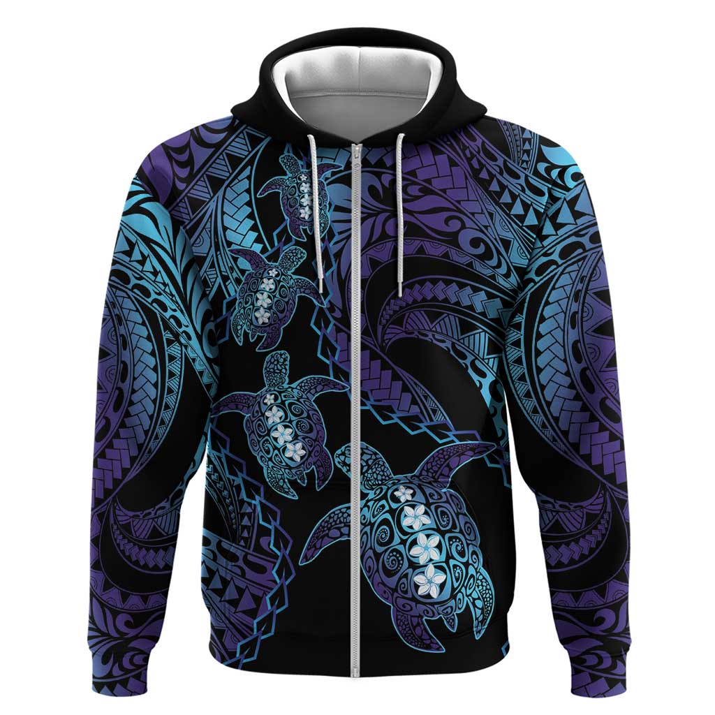 Polynesia Sea Turtle Day Zip Hoodie Tribal Honu Plumeria Polynesian Pattern LT14 Zip Hoodie Purple - Polynesian Pride