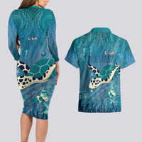 World Sea Turtle Day Polynesia Couples Matching Long Sleeve Bodycon Dress and Hawaiian Shirt Go With The Flow LT14 - Polynesian Pride