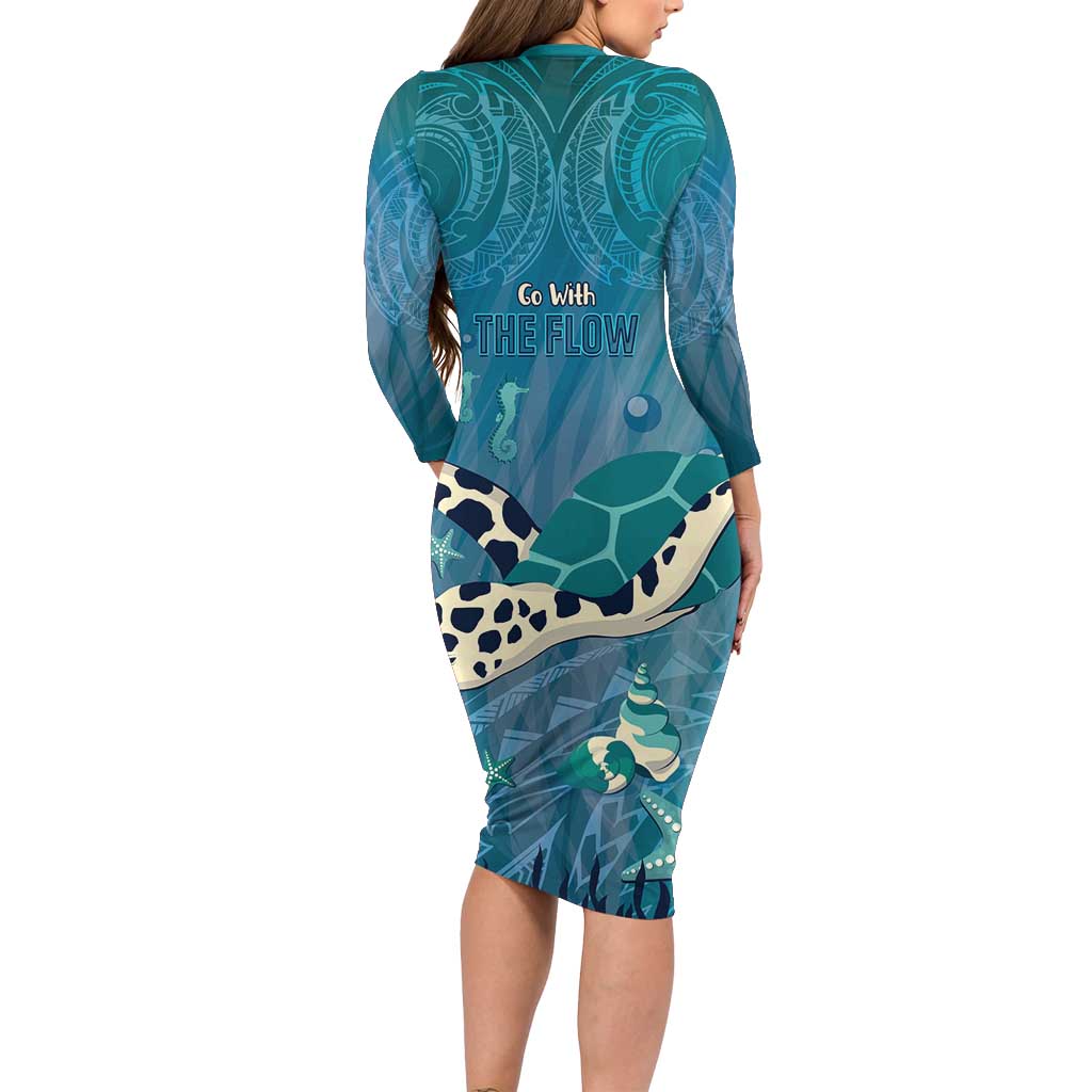World Sea Turtle Day Polynesia Family Matching Long Sleeve Bodycon Dress and Hawaiian Shirt Go With The Flow LT14 - Polynesian Pride