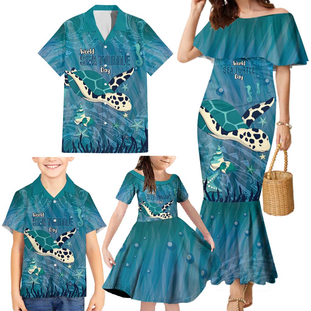 World Sea Turtle Day Polynesia Family Matching Mermaid Dress and Hawaiian Shirt Go With The Flow LT14 - Polynesian Pride
