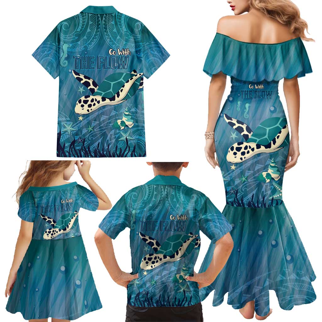 World Sea Turtle Day Polynesia Family Matching Mermaid Dress and Hawaiian Shirt Go With The Flow LT14 - Polynesian Pride