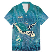 World Sea Turtle Day Polynesia Family Matching Mermaid Dress and Hawaiian Shirt Go With The Flow LT14 Dad's Shirt - Short Sleeve Cyan - Polynesian Pride