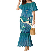 World Sea Turtle Day Polynesia Family Matching Mermaid Dress and Hawaiian Shirt Go With The Flow LT14 Mom's Dress Cyan - Polynesian Pride