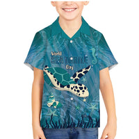 World Sea Turtle Day Polynesia Family Matching Mermaid Dress and Hawaiian Shirt Go With The Flow LT14 Son's Shirt Cyan - Polynesian Pride
