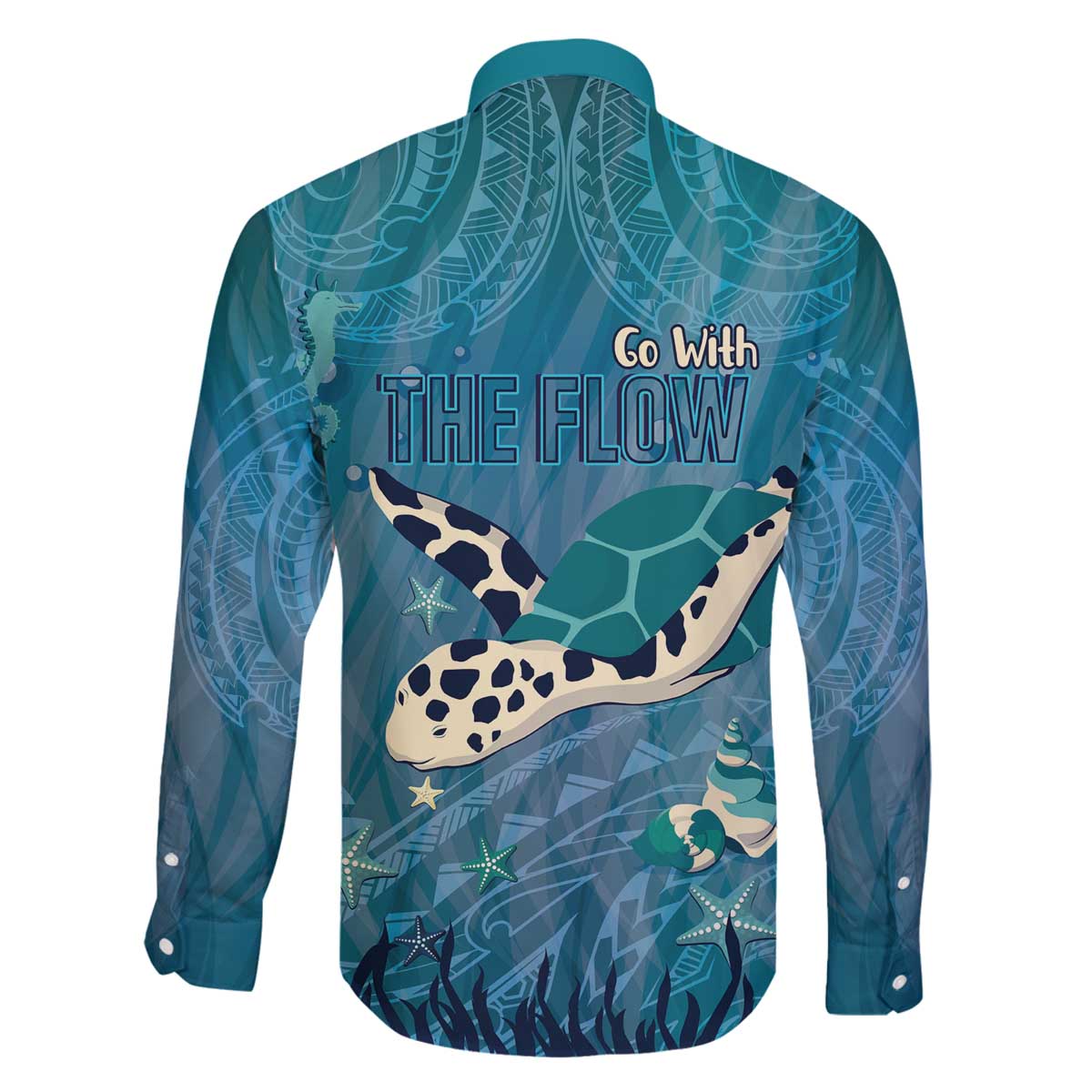 World Sea Turtle Day Polynesia Family Matching Off The Shoulder Long Sleeve Dress and Hawaiian Shirt Go With The Flow LT14 - Polynesian Pride