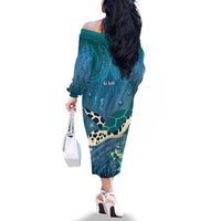 World Sea Turtle Day Polynesia Family Matching Off The Shoulder Long Sleeve Dress and Hawaiian Shirt Go With The Flow LT14 - Polynesian Pride
