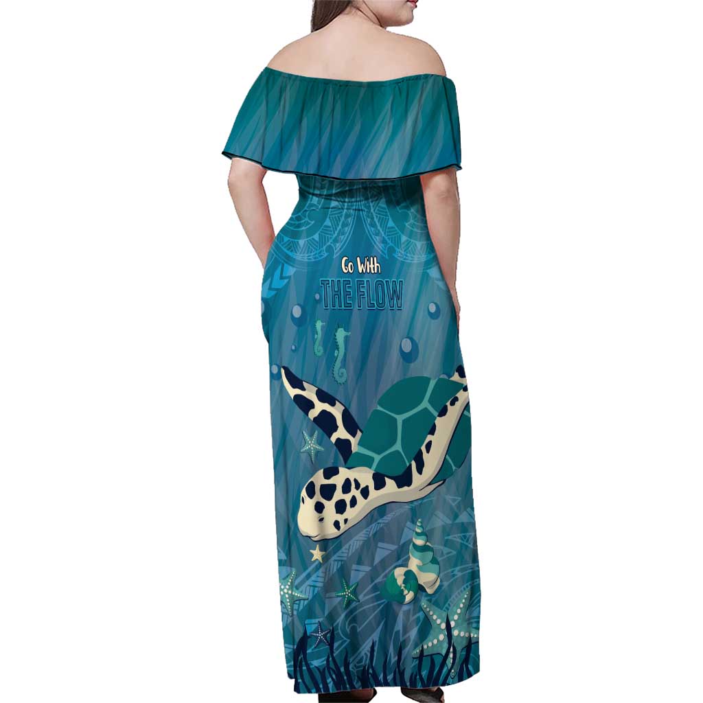 World Sea Turtle Day Polynesia Family Matching Off Shoulder Maxi Dress and Hawaiian Shirt Go With The Flow LT14 - Polynesian Pride