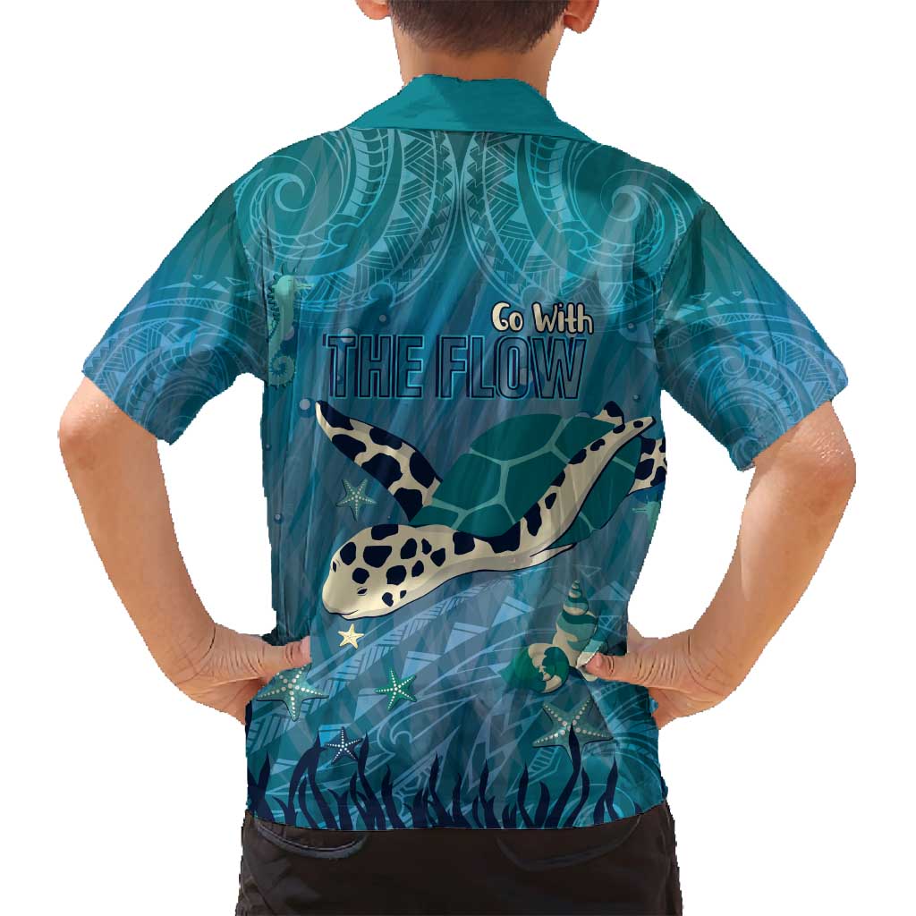 World Sea Turtle Day Polynesia Family Matching Off Shoulder Short Dress and Hawaiian Shirt Go With The Flow LT14 - Polynesian Pride