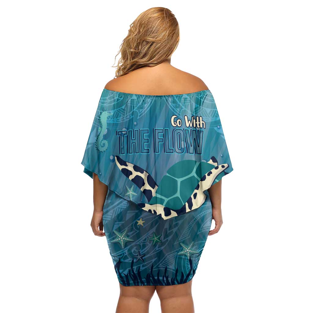 World Sea Turtle Day Polynesia Family Matching Off Shoulder Short Dress and Hawaiian Shirt Go With The Flow LT14 - Polynesian Pride