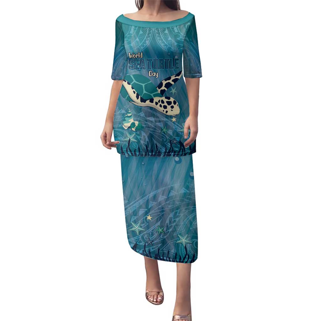 World Sea Turtle Day Polynesia Family Matching Puletasi and Hawaiian Shirt Go With The Flow