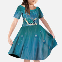 World Sea Turtle Day Polynesia Family Matching Short Sleeve Bodycon Dress and Hawaiian Shirt Go With The Flow LT14 Daughter's Dress Cyan - Polynesian Pride