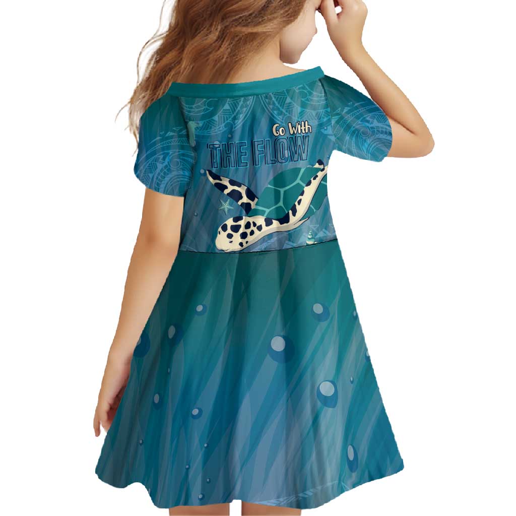 World Sea Turtle Day Polynesia Family Matching Short Sleeve Bodycon Dress and Hawaiian Shirt Go With The Flow LT14 - Polynesian Pride