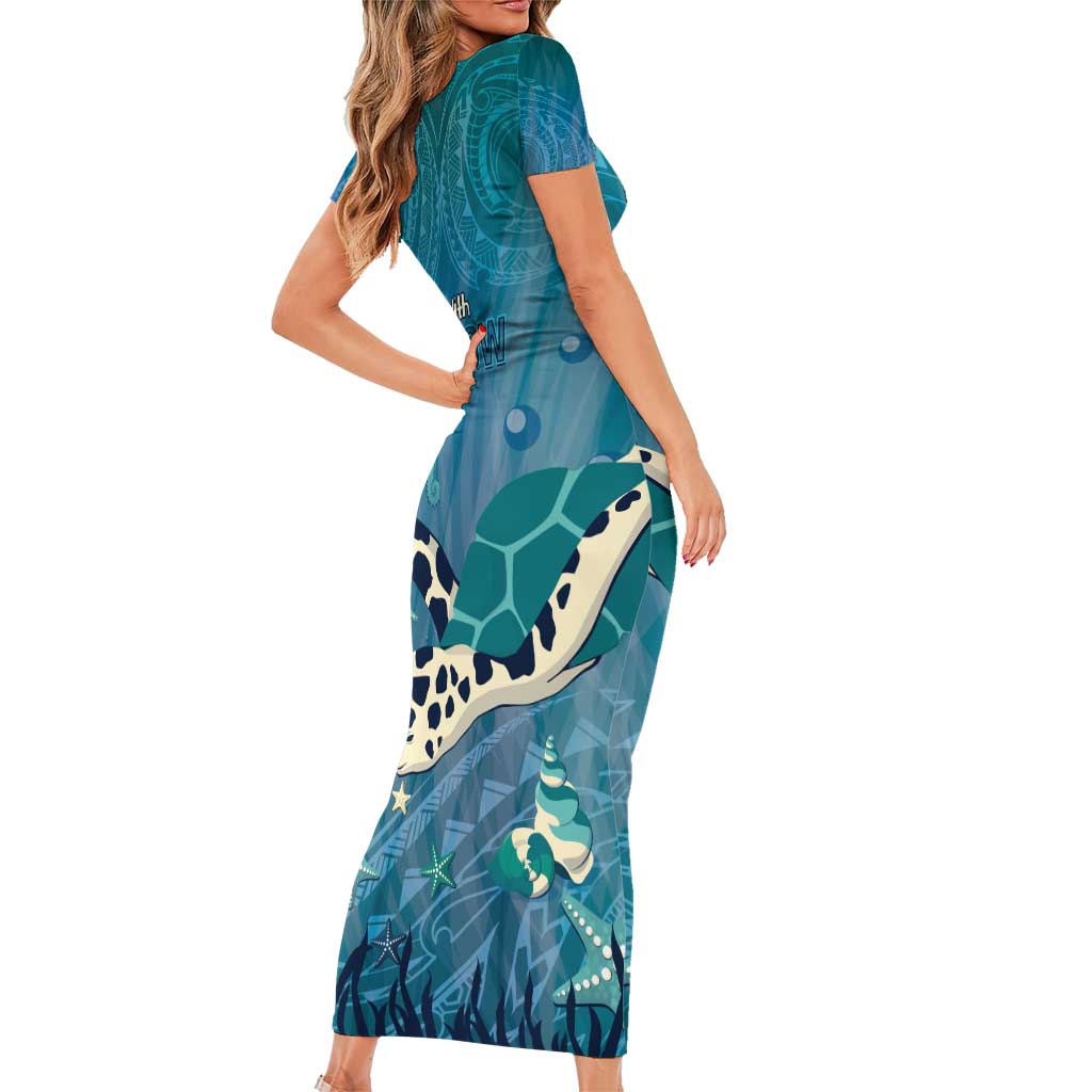 World Sea Turtle Day Polynesia Family Matching Short Sleeve Bodycon Dress and Hawaiian Shirt Go With The Flow LT14 - Polynesian Pride