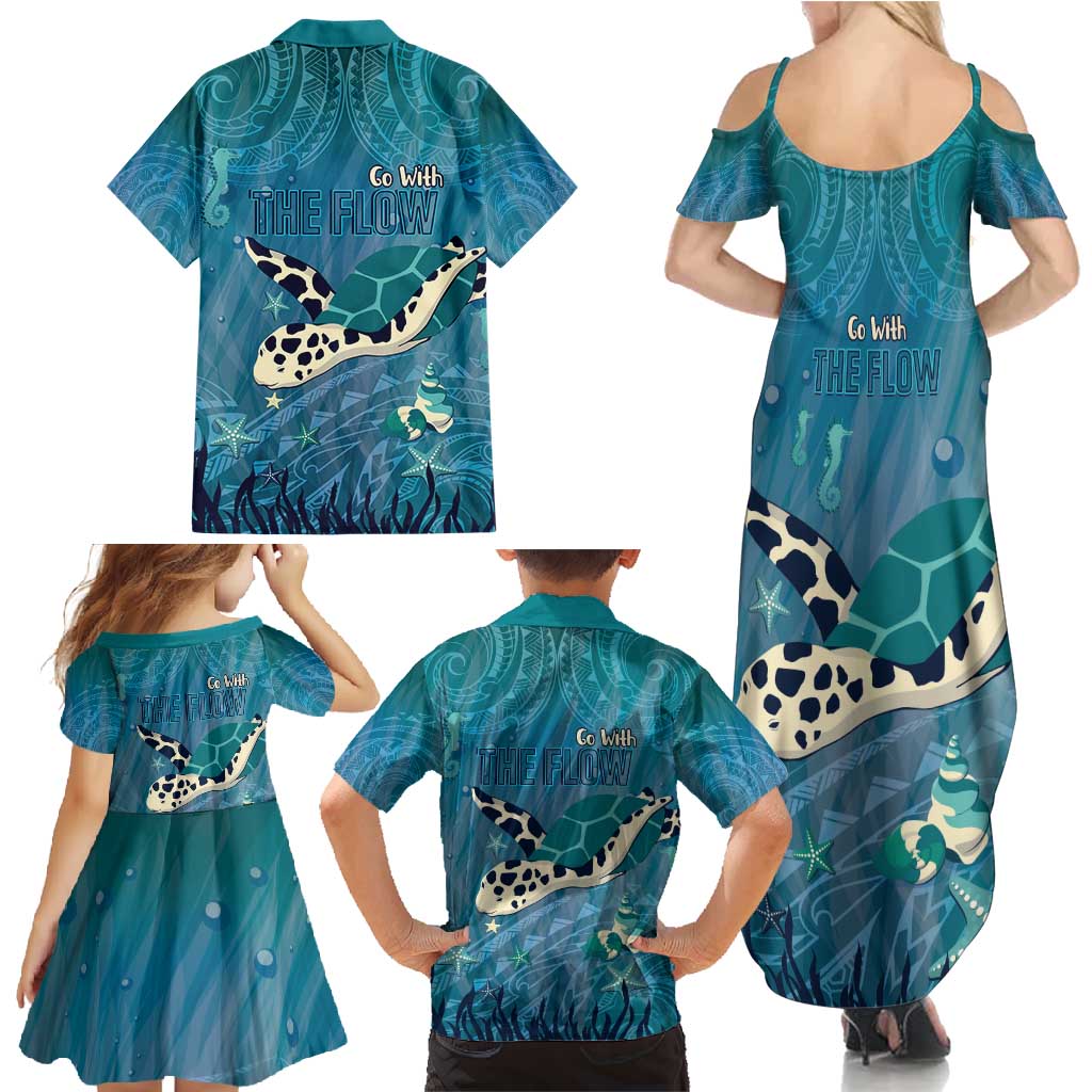 World Sea Turtle Day Polynesia Family Matching Summer Maxi Dress and Hawaiian Shirt Go With The Flow LT14 - Polynesian Pride