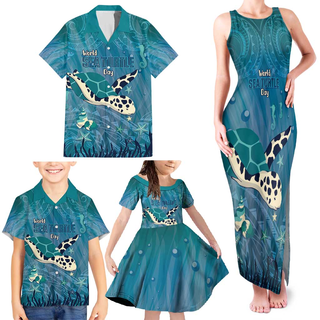 World Sea Turtle Day Polynesia Family Matching Tank Maxi Dress and Hawaiian Shirt Go With The Flow LT14 - Polynesian Pride