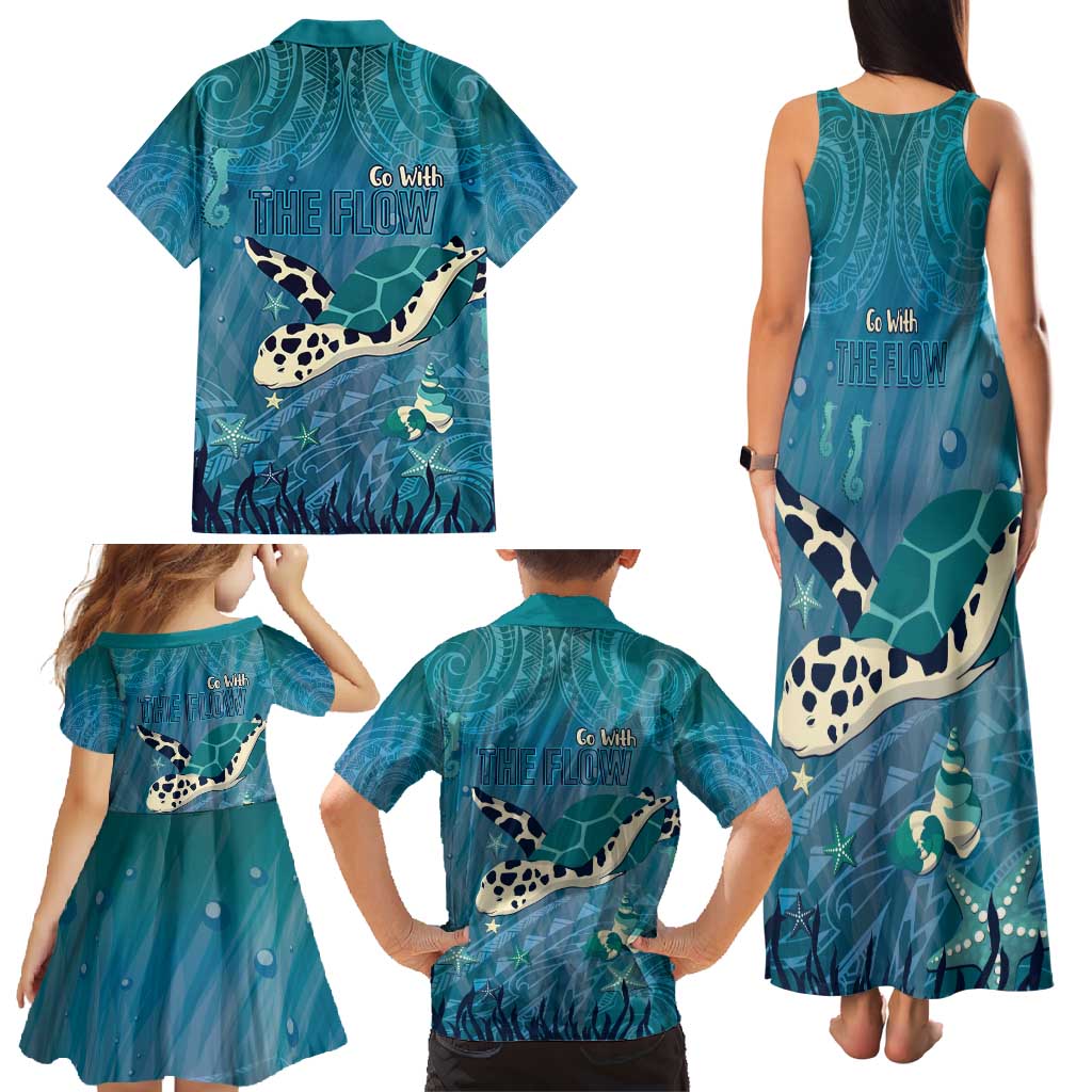 World Sea Turtle Day Polynesia Family Matching Tank Maxi Dress and Hawaiian Shirt Go With The Flow LT14 - Polynesian Pride