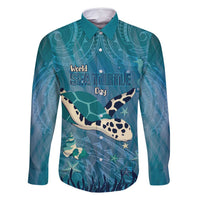 World Sea Turtle Day Polynesia Family Matching Tank Maxi Dress and Hawaiian Shirt Go With The Flow LT14 Dad's Shirt - Long Sleeve Cyan - Polynesian Pride