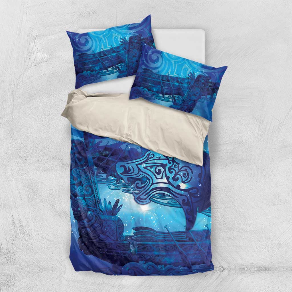 Kuri New Zealand Matariki Bedding Set Aotearoa Dog Waka Maori New Year Galaxy Vibes LT14 US Twin 172cm x 218cm Blue - Polynesian Pride