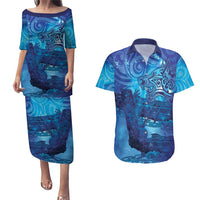 Kuri New Zealand Matariki Couples Matching Puletasi and Hawaiian Shirt Aotearoa Dog Waka Maori New Year Galaxy Vibes LT14 Blue - Polynesian Pride
