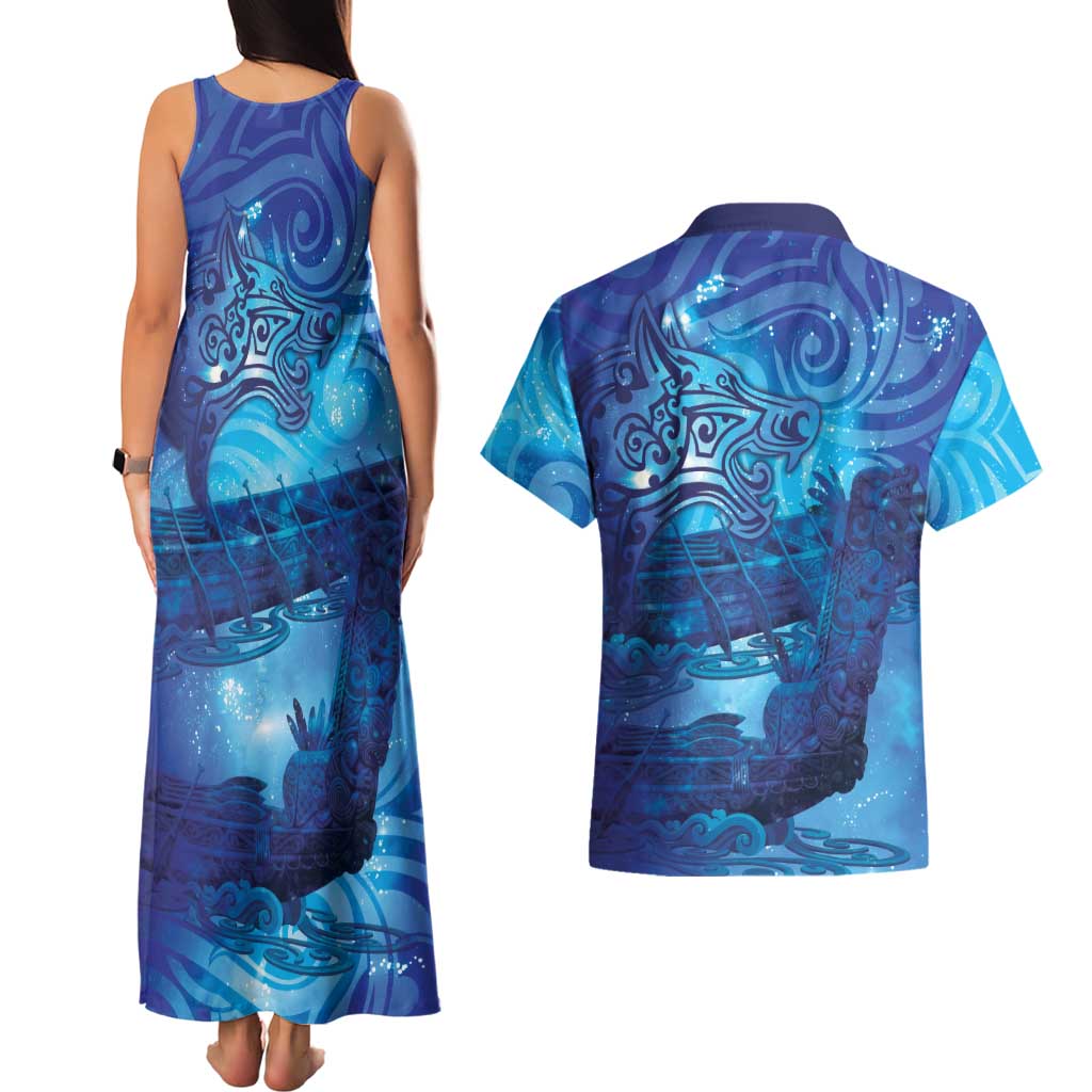 Kuri New Zealand Matariki Couples Matching Tank Maxi Dress and Hawaiian Shirt Aotearoa Dog Waka Maori New Year Galaxy Vibes LT14 - Polynesian Pride