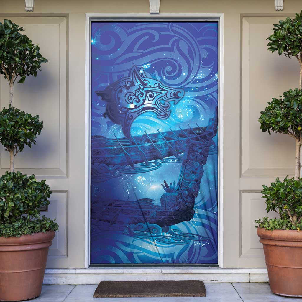 Kuri New Zealand Matariki Door Cover Aotearoa Dog Waka Maori New Year Galaxy Vibes LT14 Blue - Polynesian Pride
