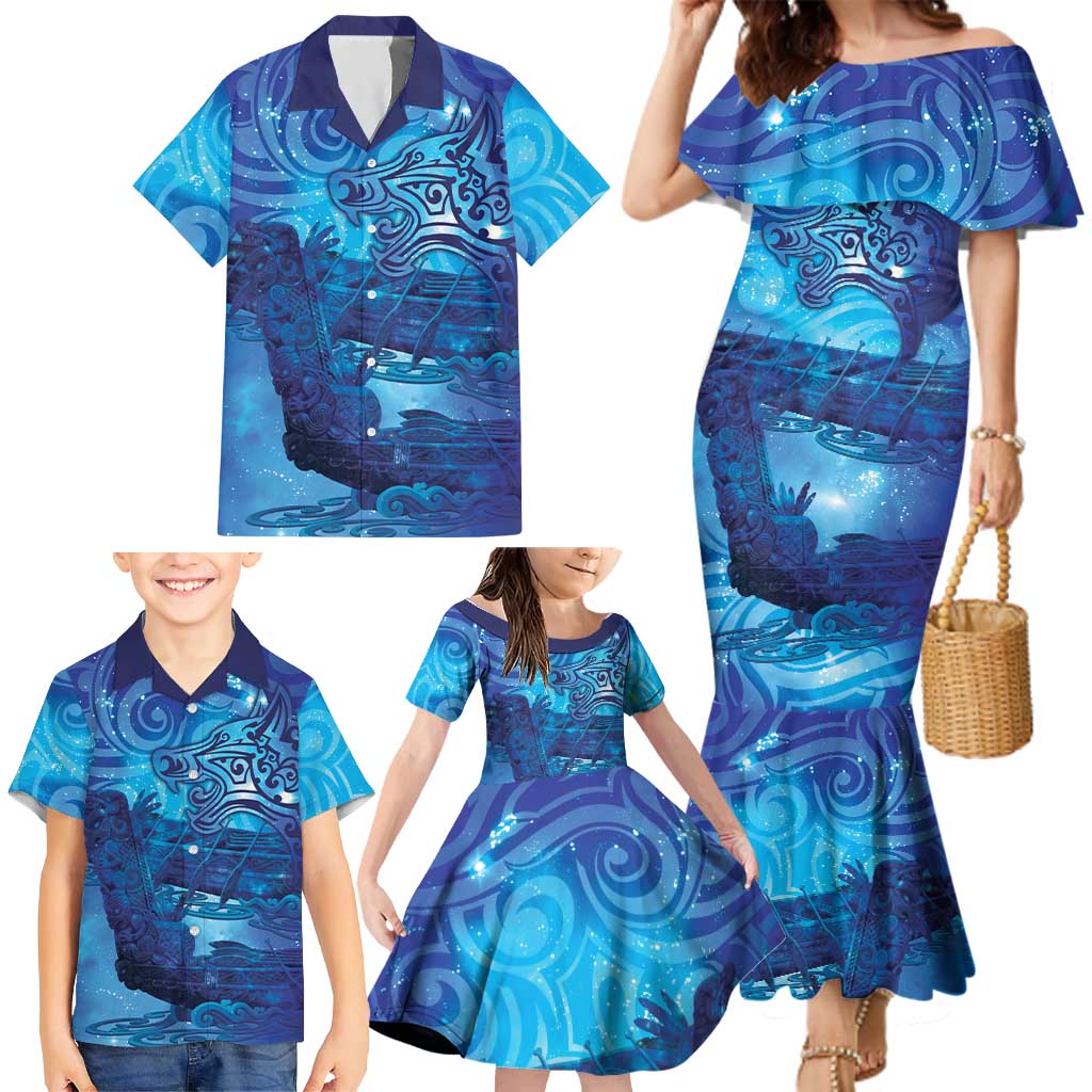Kuri New Zealand Matariki Family Matching Mermaid Dress and Hawaiian Shirt Aotearoa Dog Waka Maori New Year Galaxy Vibes LT14 - Polynesian Pride