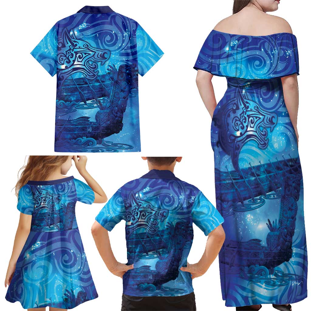 Kuri New Zealand Matariki Family Matching Off Shoulder Maxi Dress and Hawaiian Shirt Aotearoa Dog Waka Maori New Year Galaxy Vibes LT14 - Polynesian Pride